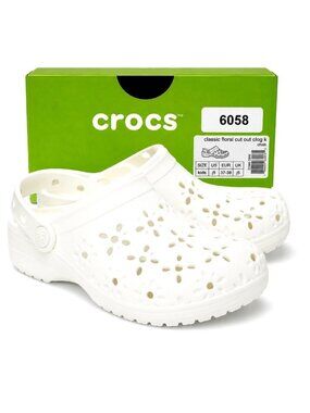 Crocs Floral Cutout Clogs Girls J5 Chalk White Kids Slip On Water Shoes